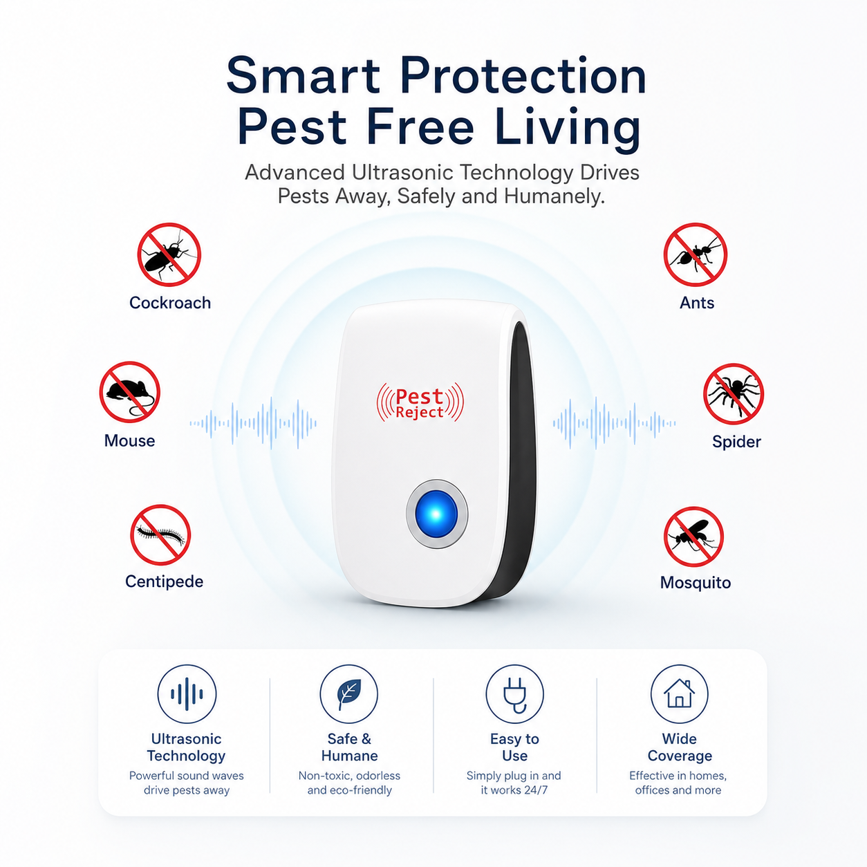 Pest Reject™ – Powerful Ultrasonic Pest Repeller(Buy 1 Get 1 Free)